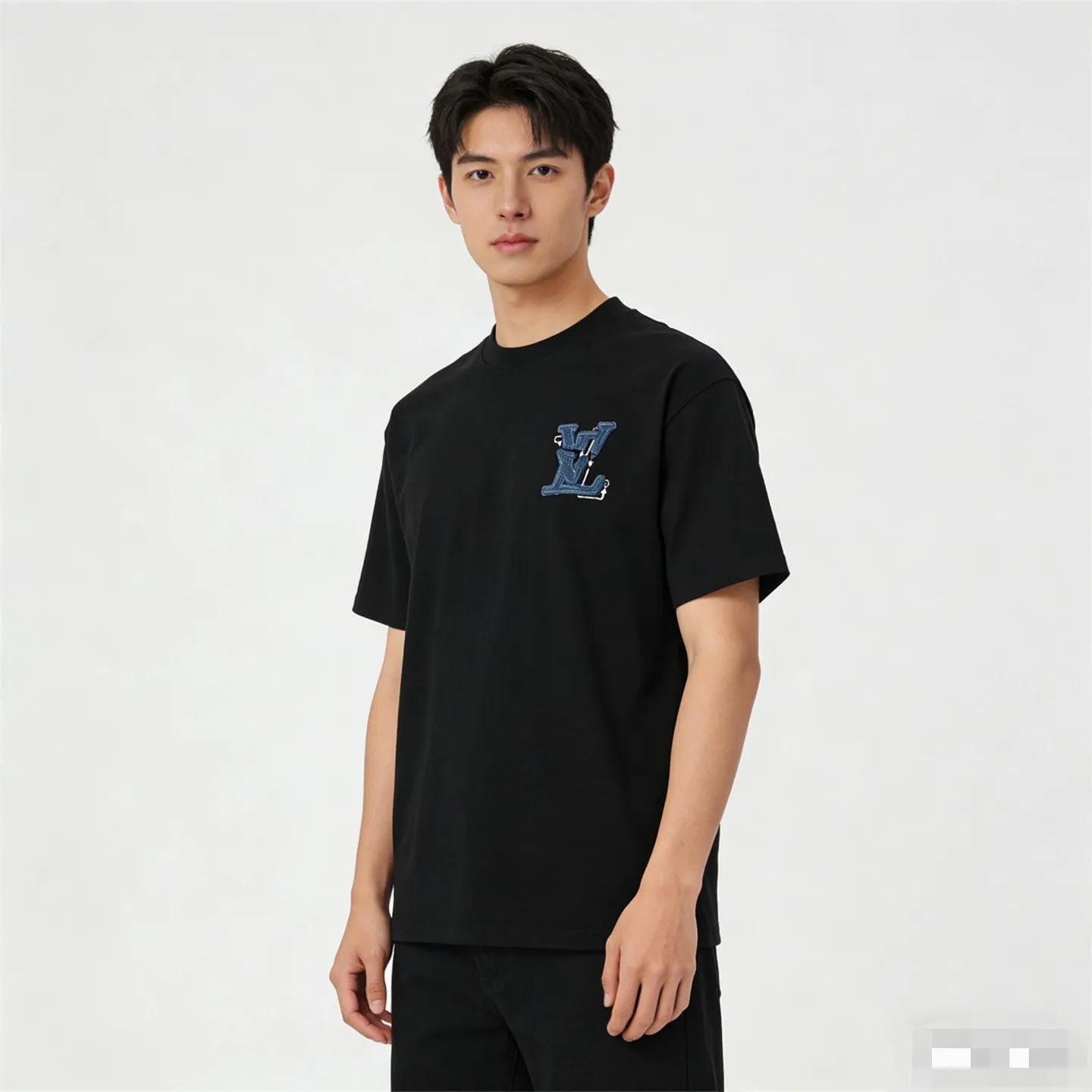 Louis Vuitton/Louis Vuitton 26ss denim patch presbyopic letter embroidered short sleeves